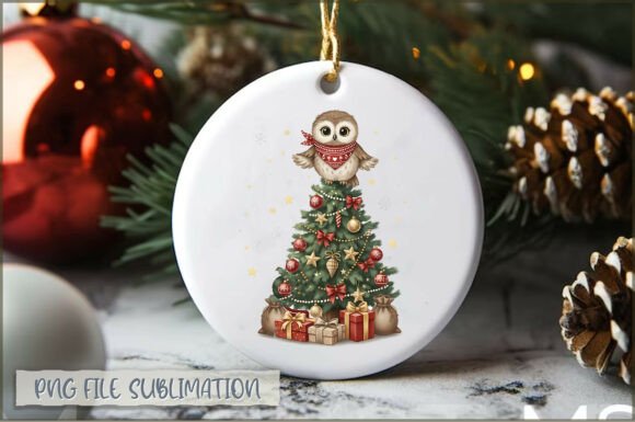 Baby Owl Christmas Ornament PNG: Illustrations for Sellers