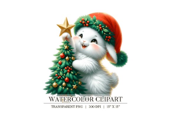 Christmas Bunny with Tree Clipart: Illustrations for Sellers
