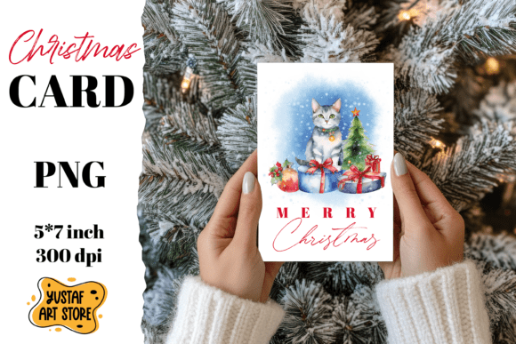Christmas Cat Card Print: Festive Illustrations