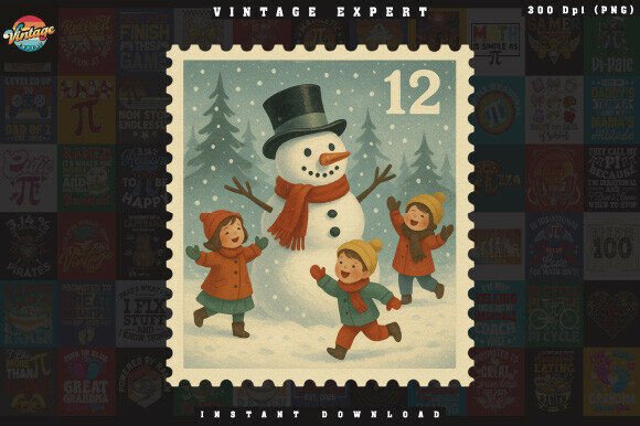 Christmas Kids Snowman Postage Stamp Illustrations Review