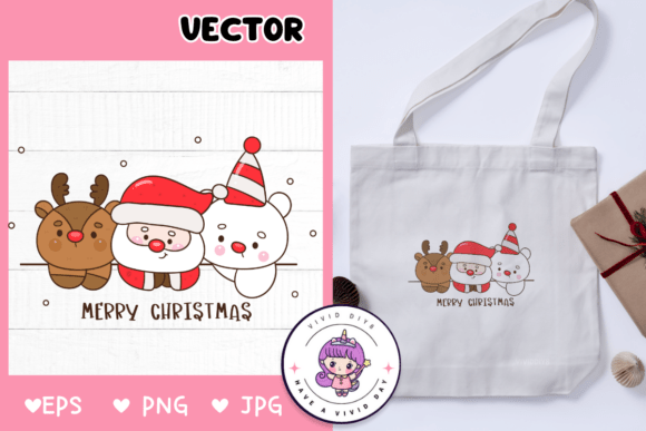 Christmas Reindeer Santa Polar Bear Illustrations