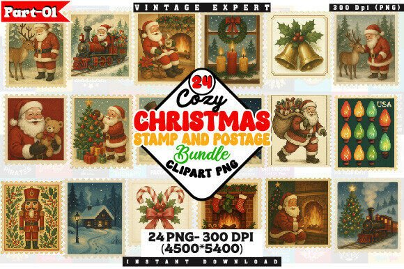 Cozy Christmas Postage Stamp PNG Bundle Review