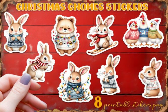 Cute Christmas Deer and Bunny Stickers: Illustrations