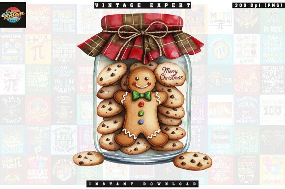 Gingerbread Cookie Jar Christmas Clipart & Illustrations