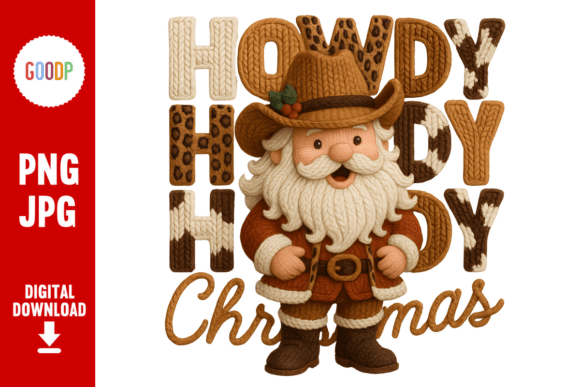 Howdy Christmas Cowboy Santa Crochet Png Illustrations