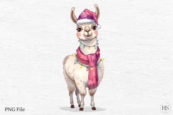 Pink Christmas Llama: Festive Illustrations for Design