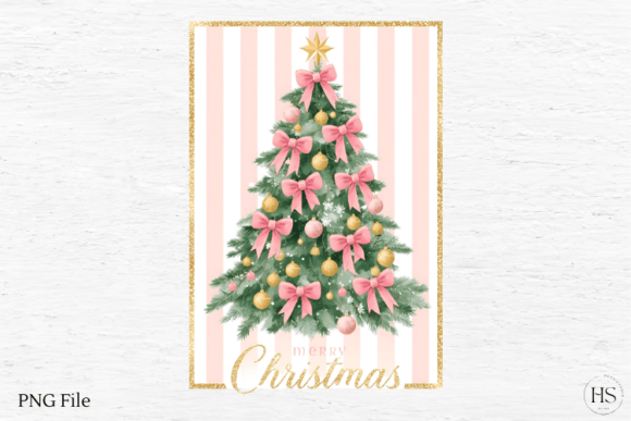 Pink Striped Christmas Tree Illustrations for Branding
