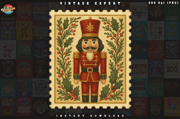 Retro Nutcracker Stamp: Festive Illustrations