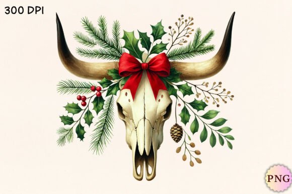 Review: Christmas Cow Skull PNG Clipart for Embroidery