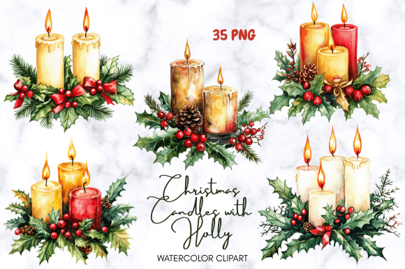 Reviewing Christmas Candles with Holly Clipart for Illustrations