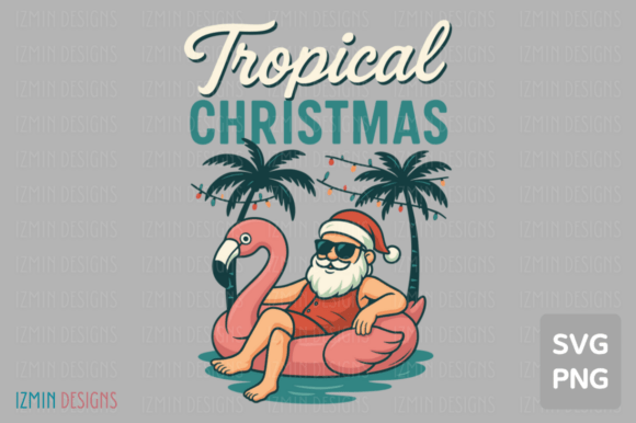 Tropical Christmas Santa Float Art SVG: Illustrations