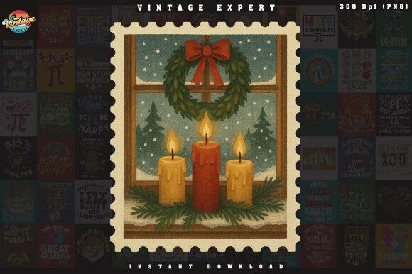 Vintage Christmas Candle Stamp Illustrations