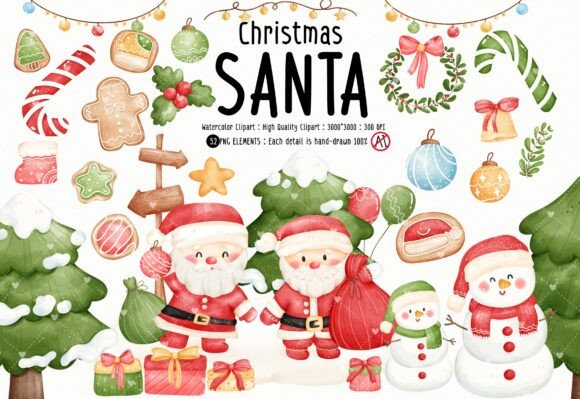 Watercolor Christmas Santa Clipart Review