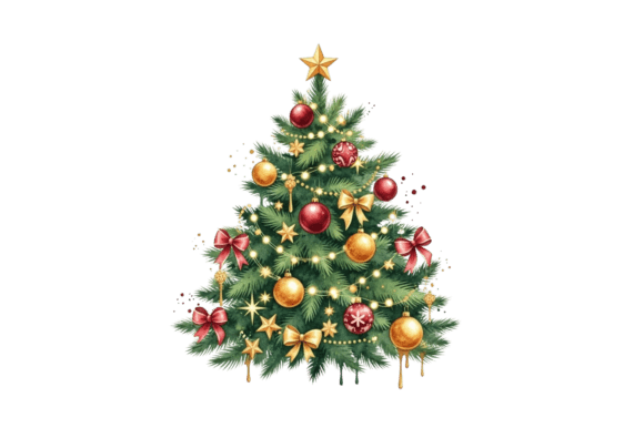 Watercolor Christmas Tree Art & Illustrations