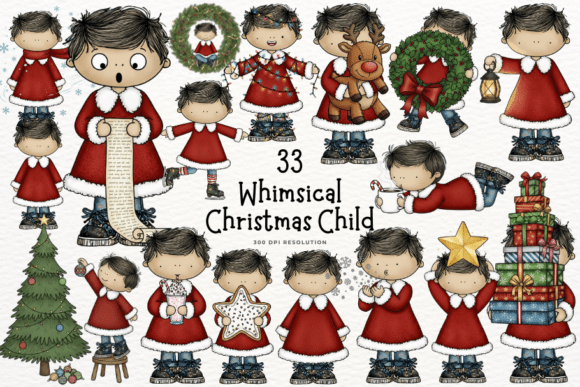 Whimsical Christmas Child Clipart for Illustrations